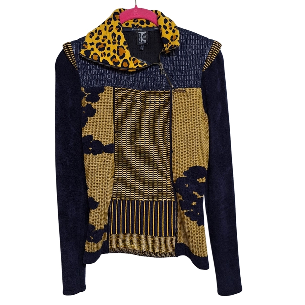 Tricot Chic | Leopard Print Patchwork Pull-on Sweater | Size Small